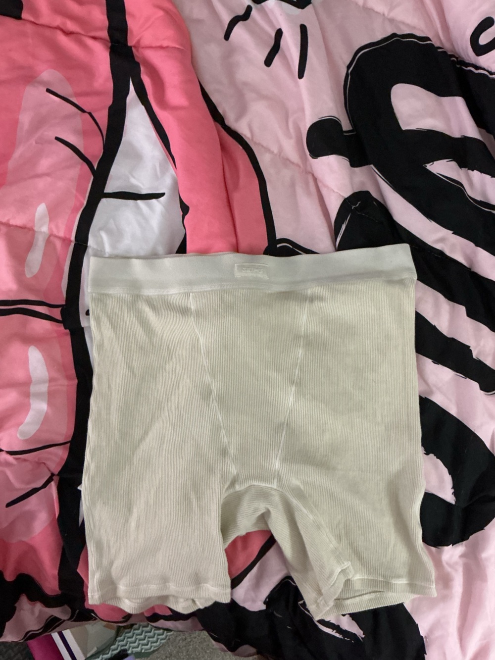 SKIMS High-Waist Ribbed Cream Shorts
